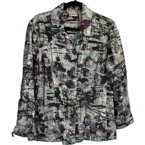 Chico’s Linen Jacket Metallic Contemporary Blazer Size L